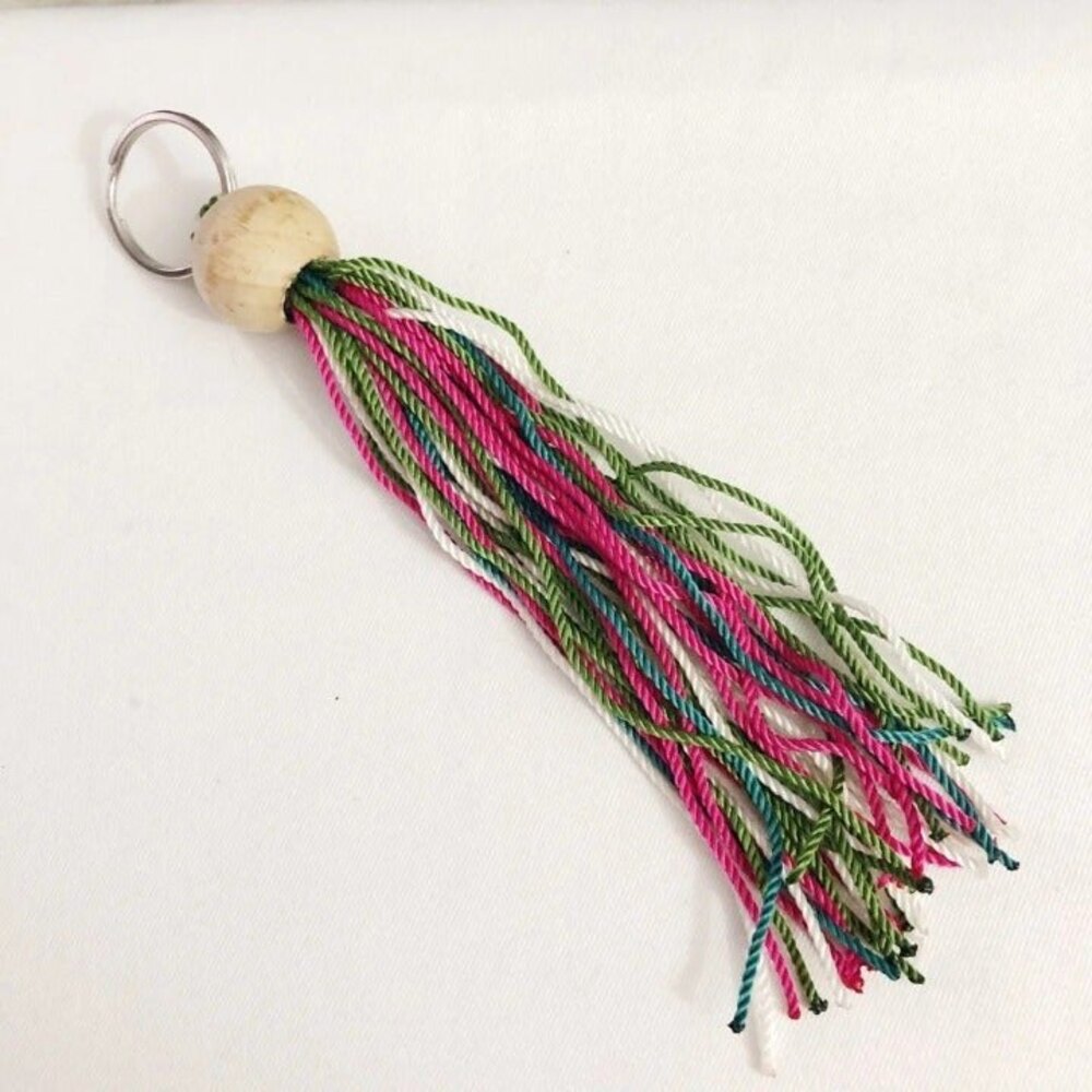 Wood Bead Tassel String Keychain